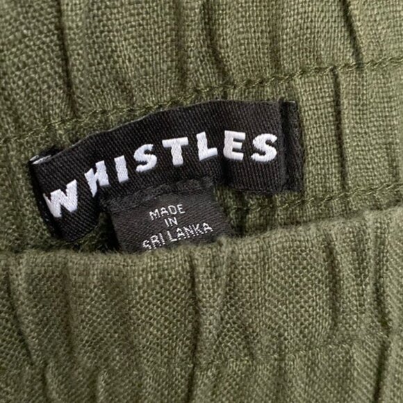 Whistles 100% Linen Wide Leg Crop Pants Womens 14 Olive Green Elastic Waist Soft - Picture 3 of 9